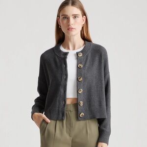 Quince 100% Organic Cotton Cropped Cardigan in Charcoal